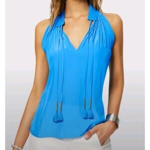 Ramy Brook Sam Sleeveless Tassel Tie Top Size S Cerul Blue Relaxed Fit READ DESC